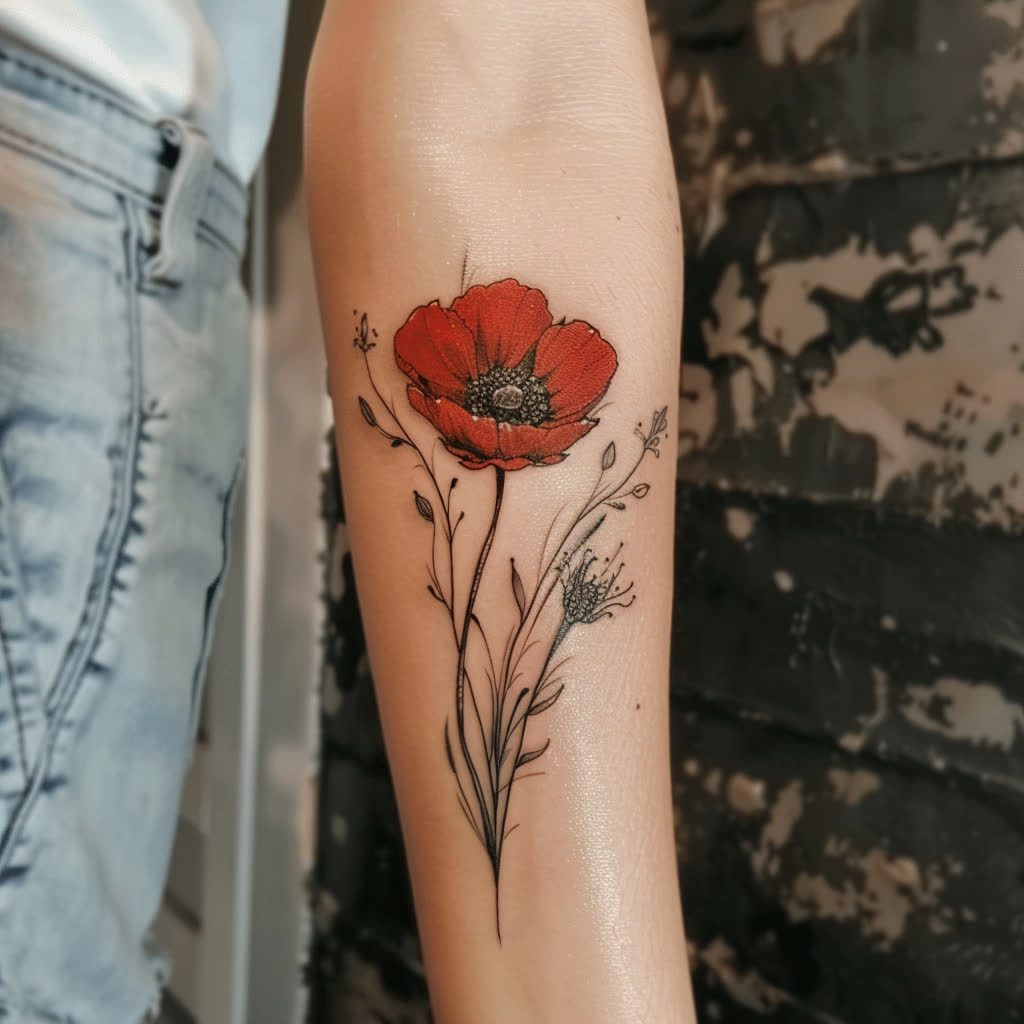 Tatouage Coquelicot Avant-Bras