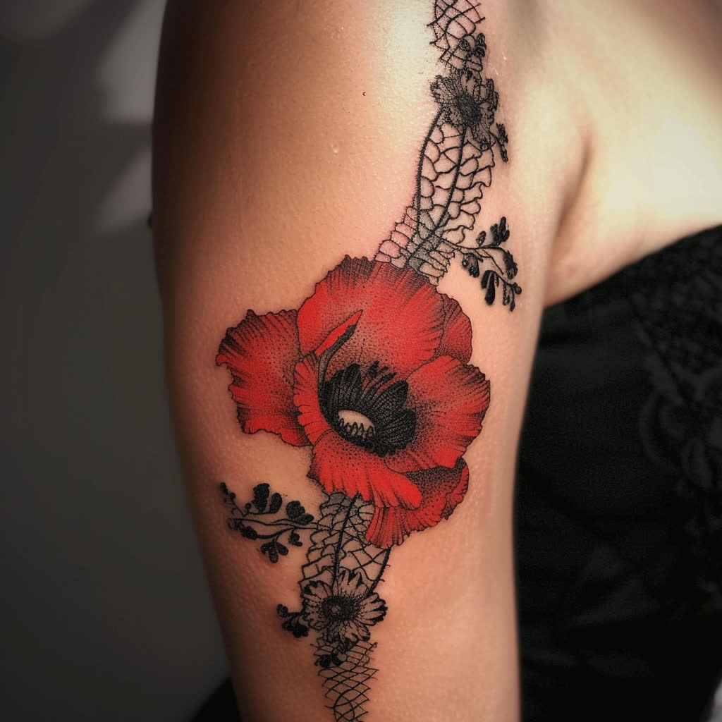 Tatouage Coquelicot Dentelle