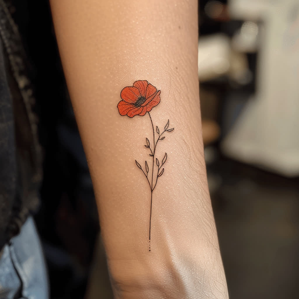 Tatouage Coquelicot Minimaliste