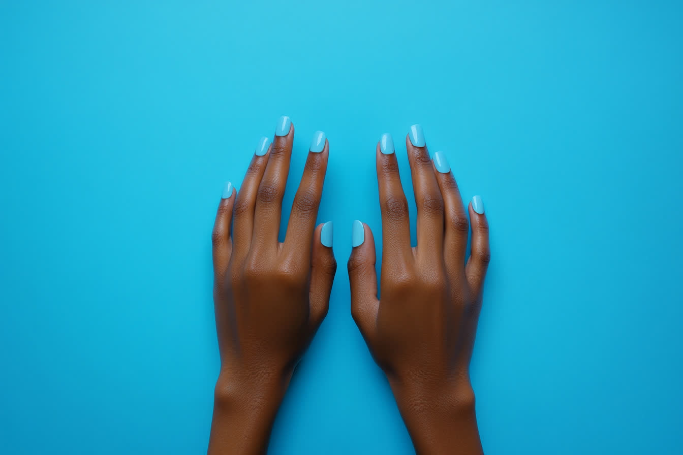 ongles bleu ciel et blanc