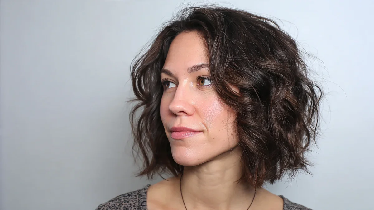 Coiffure carré long ondulé sur cheveux bruns, style élégant et moderne