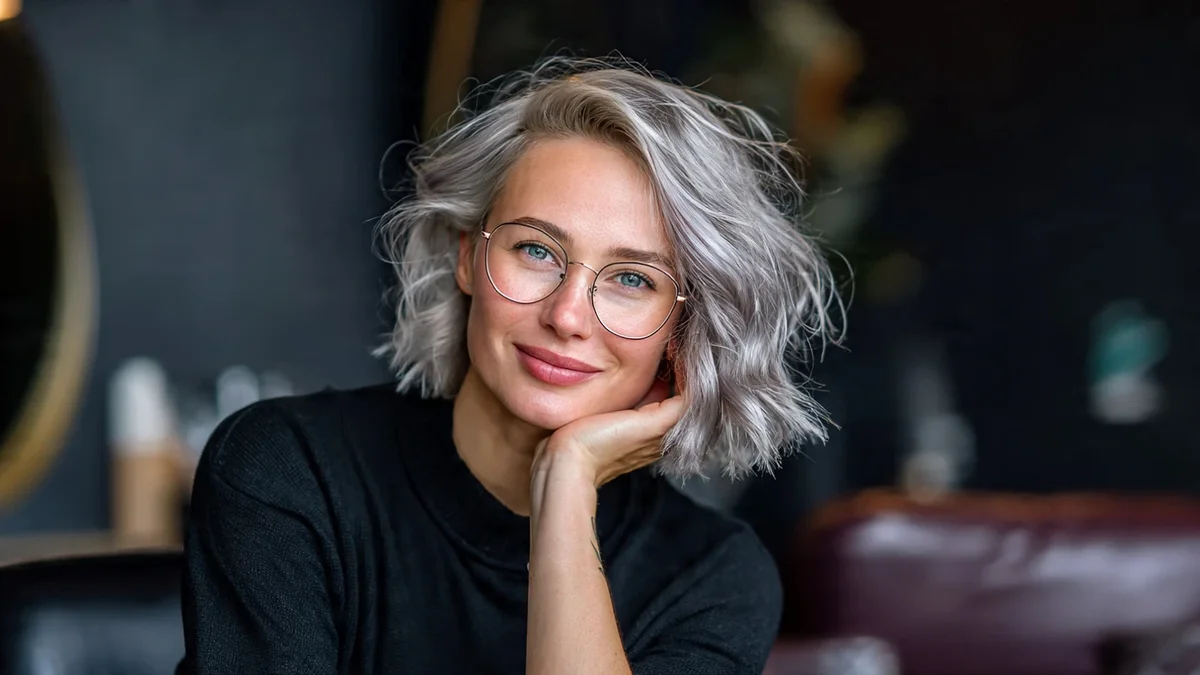 Femme avec un carré court ondulé, mettant en valeur une coupe moderne et élégante
