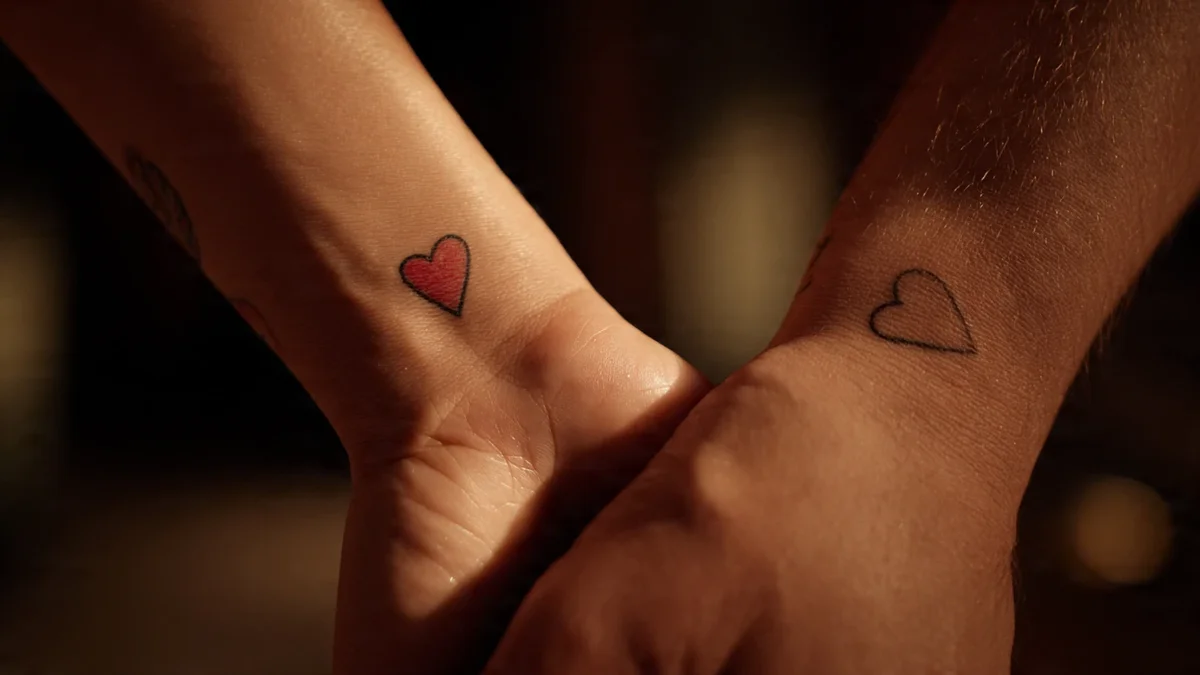 Deux cœurs entrelacés sur un poignet symbolisant l'amour maternel éternel