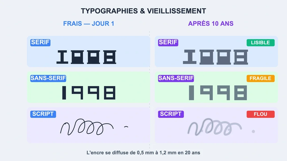 Comparaison de typographies de tatouage sur la peau, incluant serif, sans-serif et script manuscrit