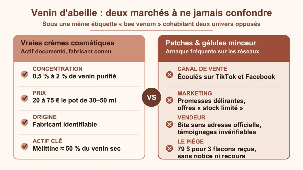 Produits à base de venin d'abeille : crèmes cosmétiques haut de gamme et patchs amincissants douteux