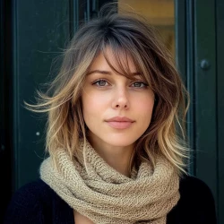 femme avec une coiffure carre avec une frange rideau