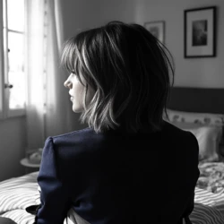 femme avec une coiffure carre avec une frange rideau
