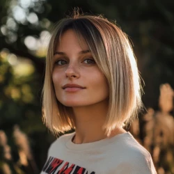 femme avec une coiffure carre avec une frange rideau
